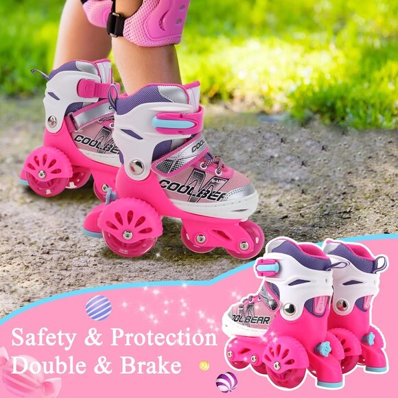 Sowume Kids Pink 1 Adjustable 8 Wheels Shine Safe And Fun Illuminating Skates - Picture 5 of 7